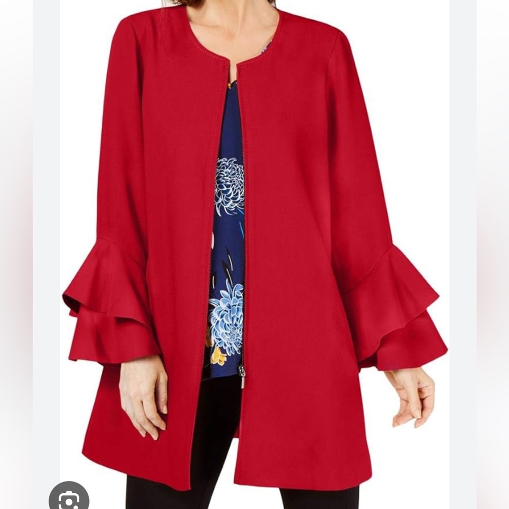 Alfani Womens Flared Sleeve Jacket Red Size XL